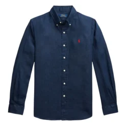 CUSTOM FIT LINEN SHIRT Navy