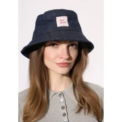 Denim Bucket Hat met Labeldetail