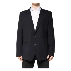 Donkerblauwe Wollen Blazer Twee-Knoopsluiting