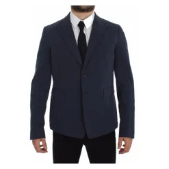 Elegante Blauwe Katoenmix Blazer Jas