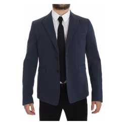 Elegante Blauwe Katoenmix Blazer Jas
