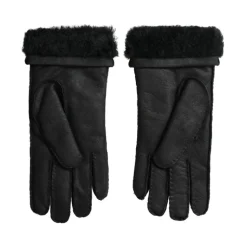Elegante Zwarte Leren Winterhandschoenen
