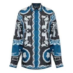 Geprint zijden twill regular overhemd
