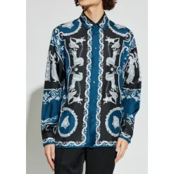 Geprint zijden twill regular overhemd