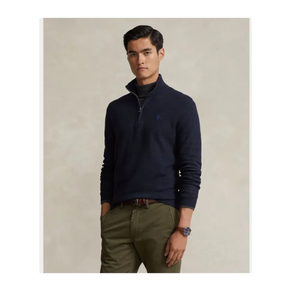 Geribbelde Half-Zip Trui - Marineblauw