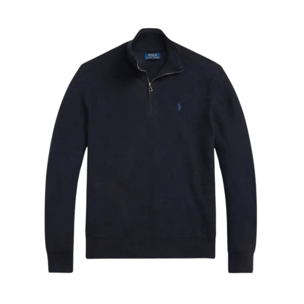 Geribbelde Half-Zip Trui - Marineblauw
