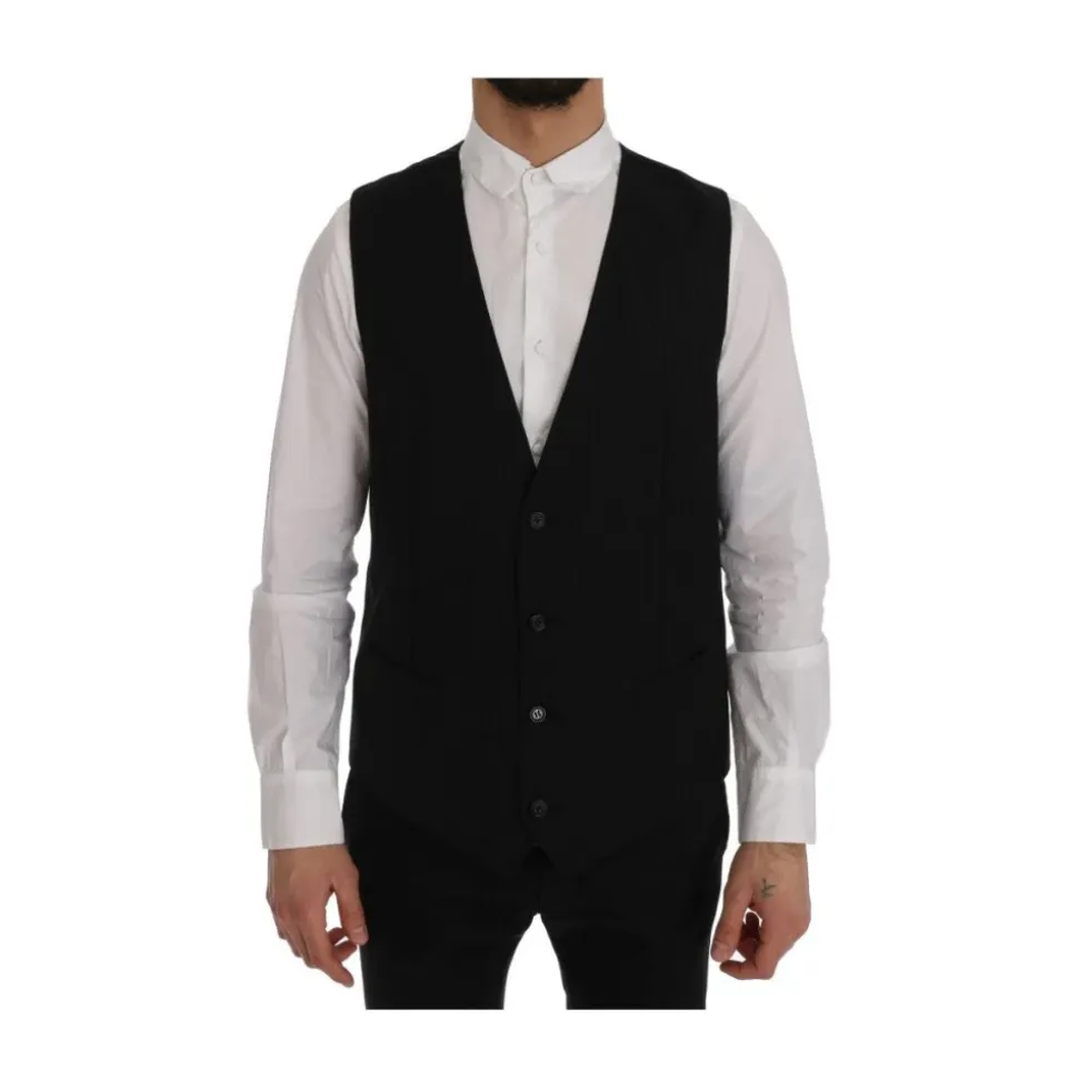 Gestreepte wollen vest met knoopsluiting