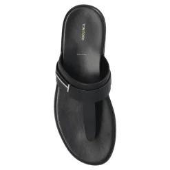 Gladleren T-sandaal