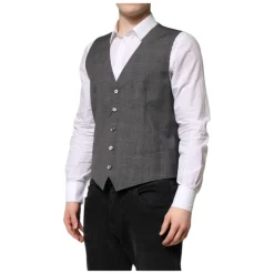 Grijze Geruite Wol Formeel Jurk Vest