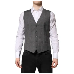 Grijze Geruite Wol Formeel Jurk Vest