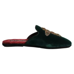 Groene Velvet Cross Embellished Slippers
