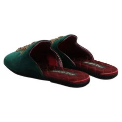 Groene Velvet Cross Embellished Slippers