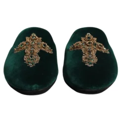 Groene Velvet Cross Embellished Slippers