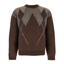 Hairy Gemêleerd Argyle Trui met Ronde Hals