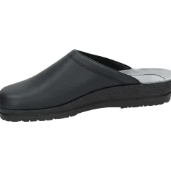 Heren Pantoffels Zwart Leren Rubberen Zool