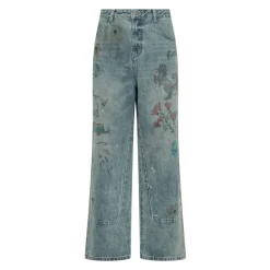 Jeans met printdetail en riemlussen