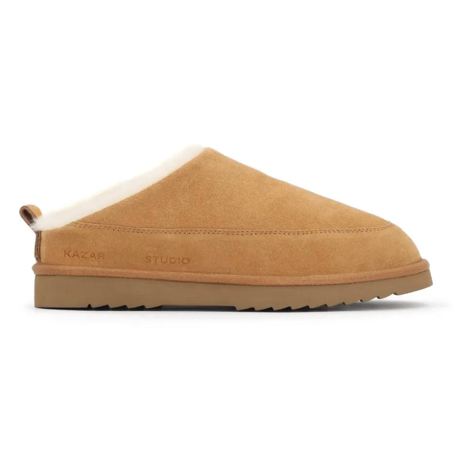 Kazar Studio Lichtbruine slippers met schapenwol
