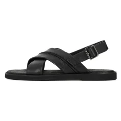 Kazar zwarte leren herensandalen met gekruiste banden