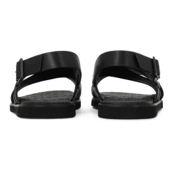 Kazar zwarte leren herensandalen met gekruiste banden