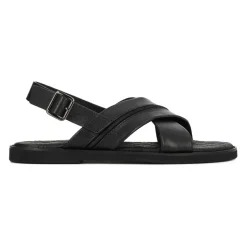 Kazar zwarte leren herensandalen met gekruiste banden