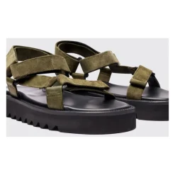Khaki Suède Leren Sandalen