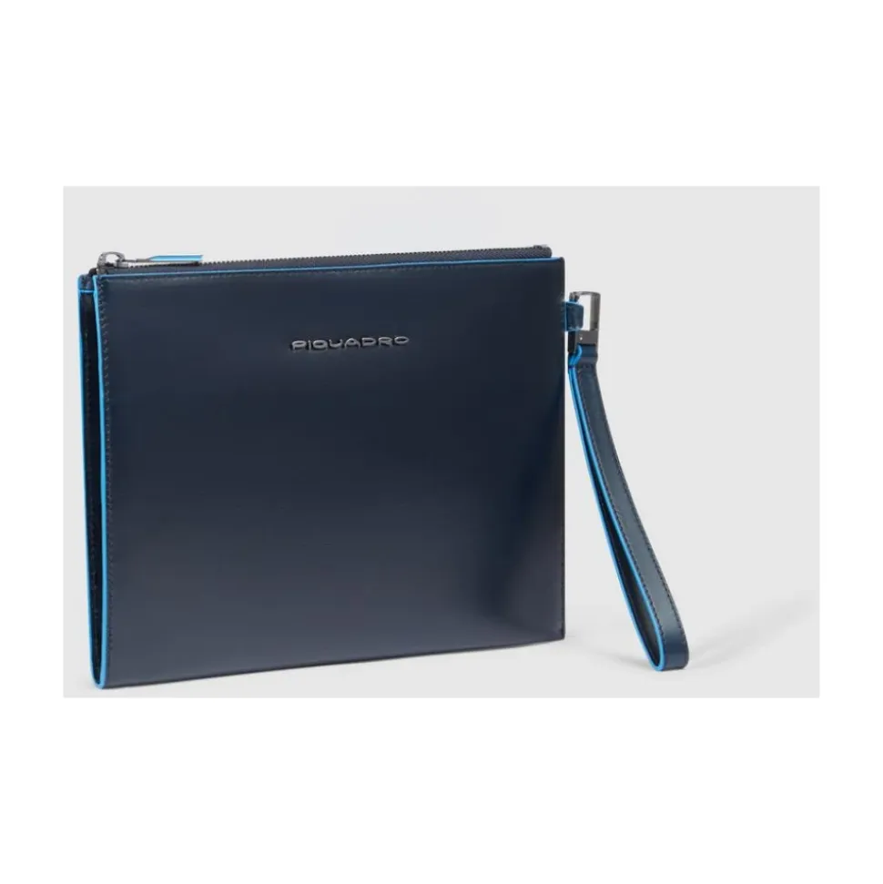 Leather men's clutch for iPad®mini with removable wrist strap and pocket for AirPods®