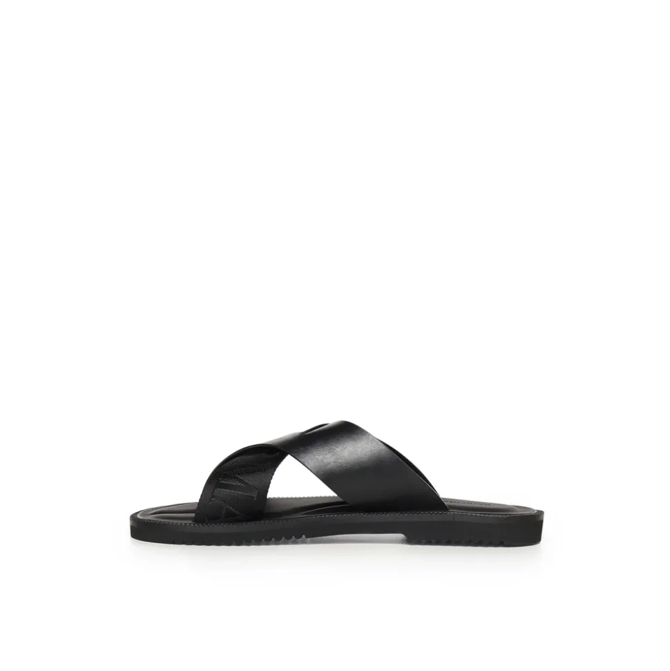 Leren Cross-Over Sandalen met Logoband
