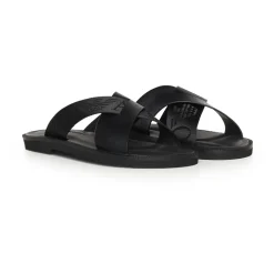 Leren Cross-Over Sandalen met Logoband