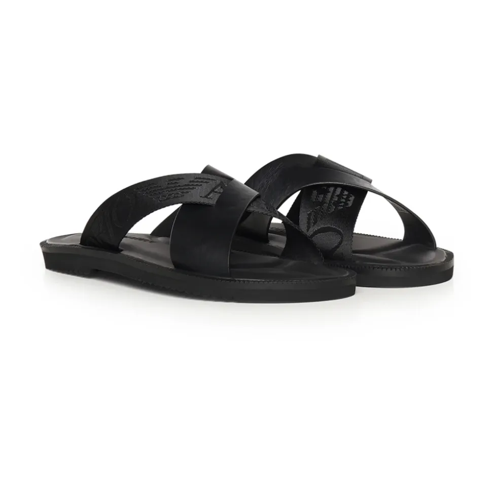 Leren Cross-Over Sandalen met Logoband