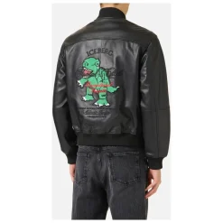 Leren jas met dinosaurusborduurwerk