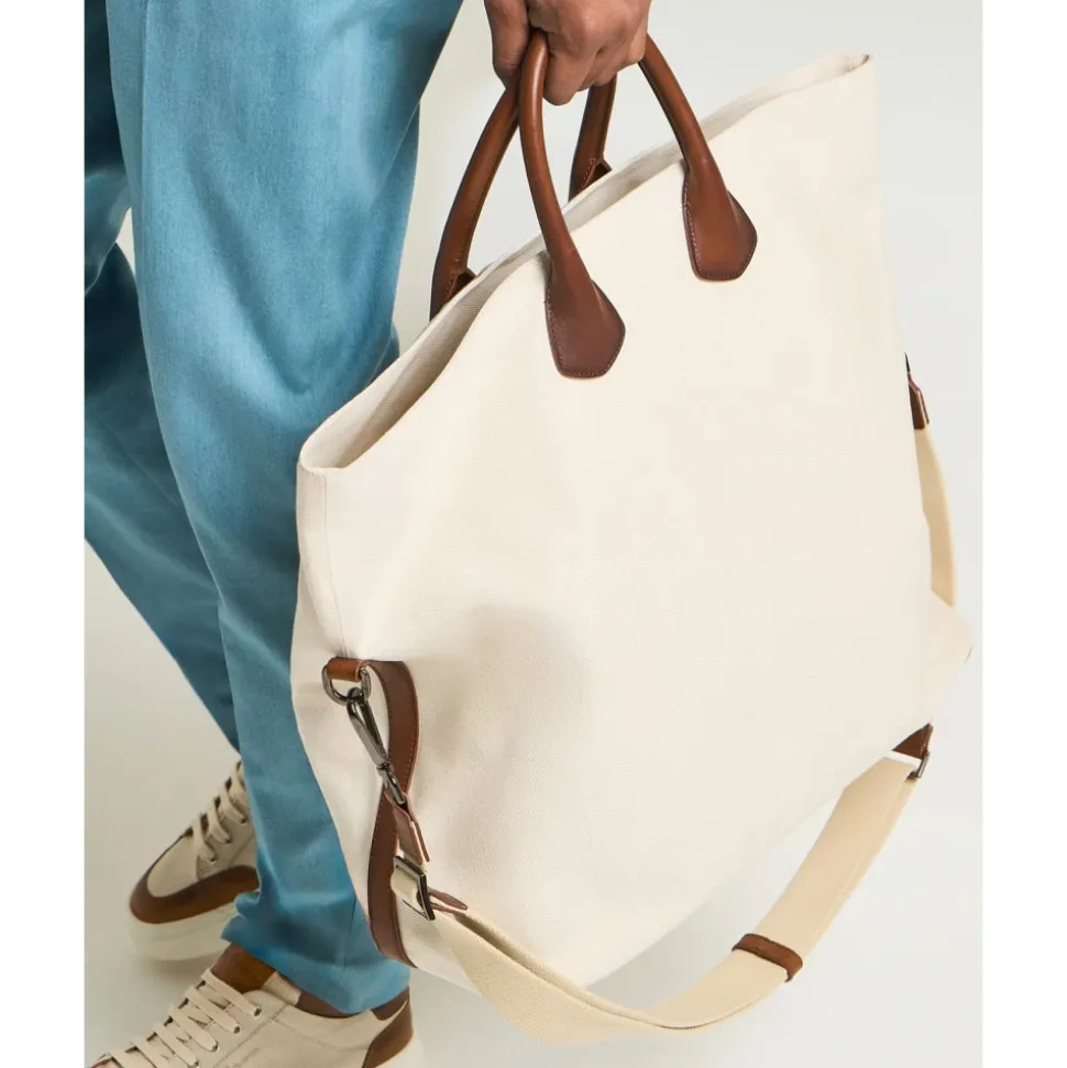 Leren en Katoenen Tote Tas
