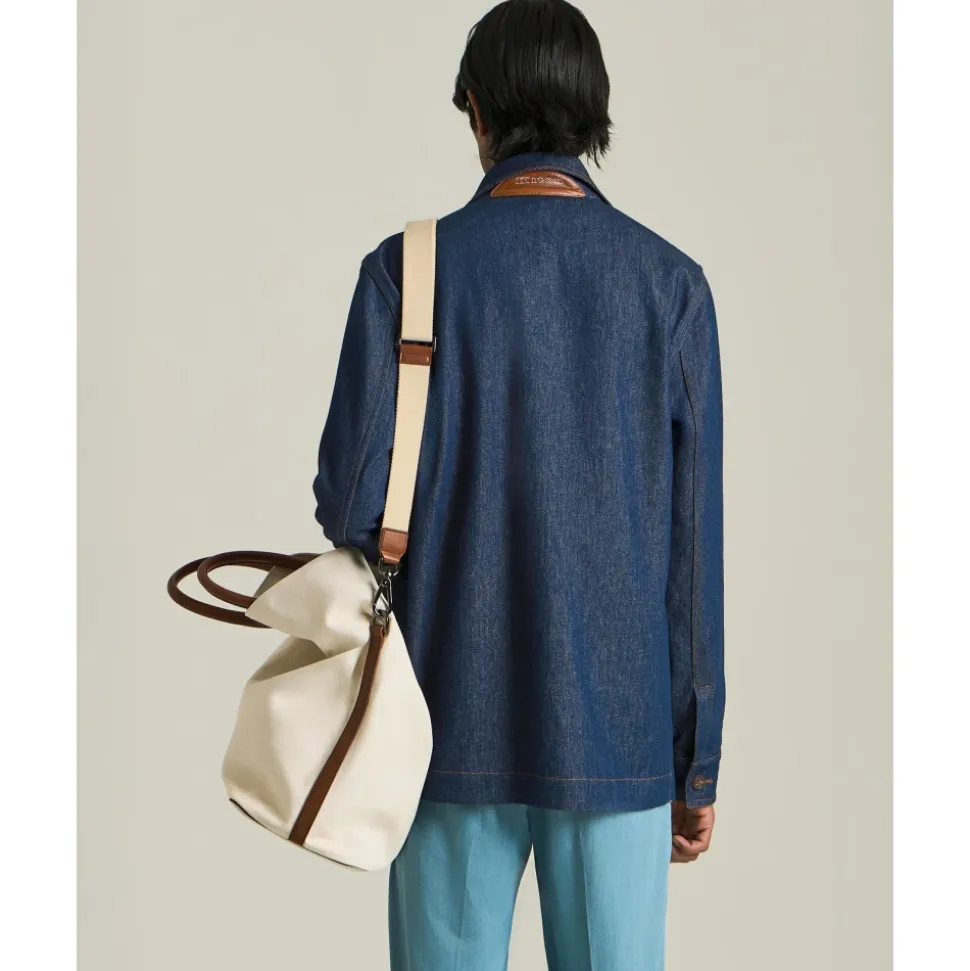 Leren en Katoenen Tote Tas