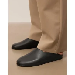 Leren instapslippers met verhoogde zool