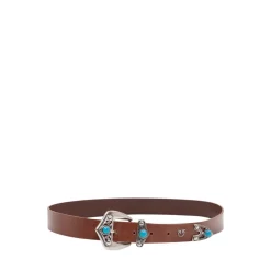 Leren Riem met Turkooizen Stenen, 3 cm