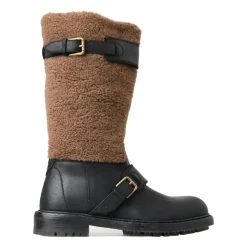 Luxe Shearling Leren Lange Laarzen