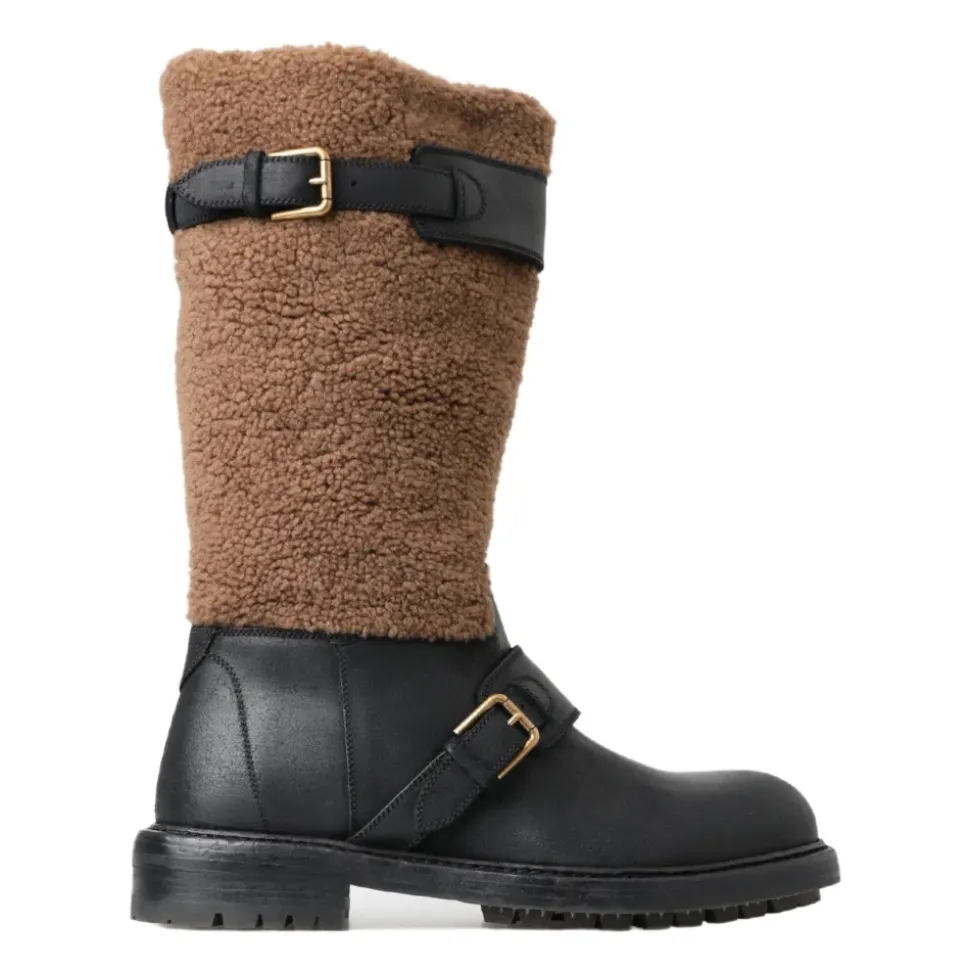 Luxe Shearling Leren Lange Laarzen