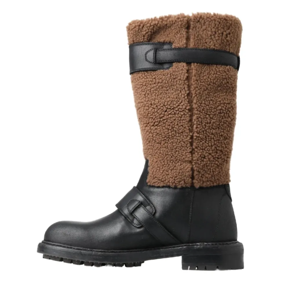 Luxe Shearling Leren Lange Laarzen