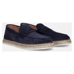 Mocassin in blauw suède met touwrand