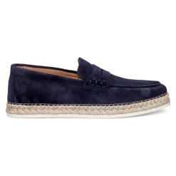 Mocassin in blauw suède met touwrand
