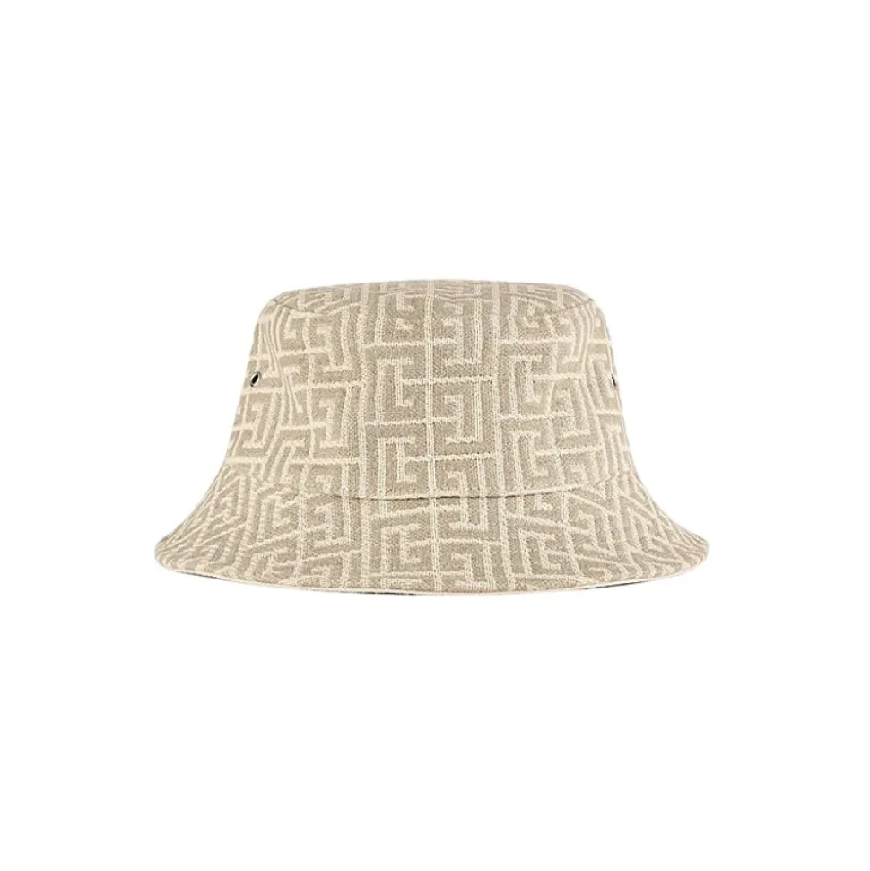 Monogram Jacquard Ivoorkleurige en Witte Bucket Hat