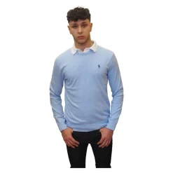 Office Blue ronde hals shirt van pima katoen - S
