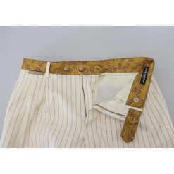 Off White Gouden Gestreepte Tuxedo Slim Fit Pak