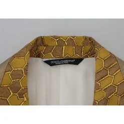 Off White Gouden Gestreepte Tuxedo Slim Fit Pak