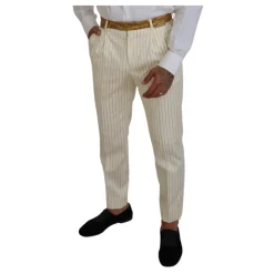 Off White Gouden Gestreepte Tuxedo Slim Fit Pak