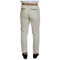 Off White Gouden Gestreepte Tuxedo Slim Fit Pak