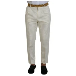 Off White Gouden Gestreepte Tuxedo Slim Fit Pak