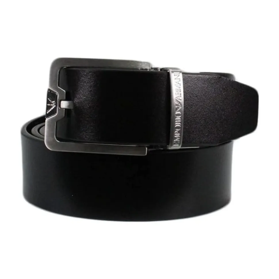 Omkeerbare leren riem met draaibaar logo