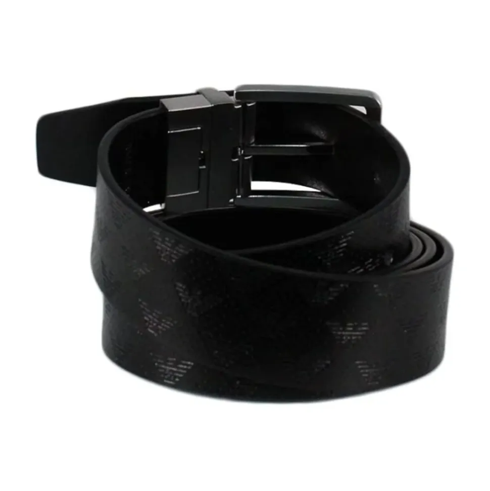 Omkeerbare leren riem met draaibaar logo