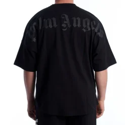 Oversized T-shirt met glitterlogo en opstaande kraag