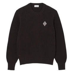 Pearl Rib Knit Badge Accent Sweater